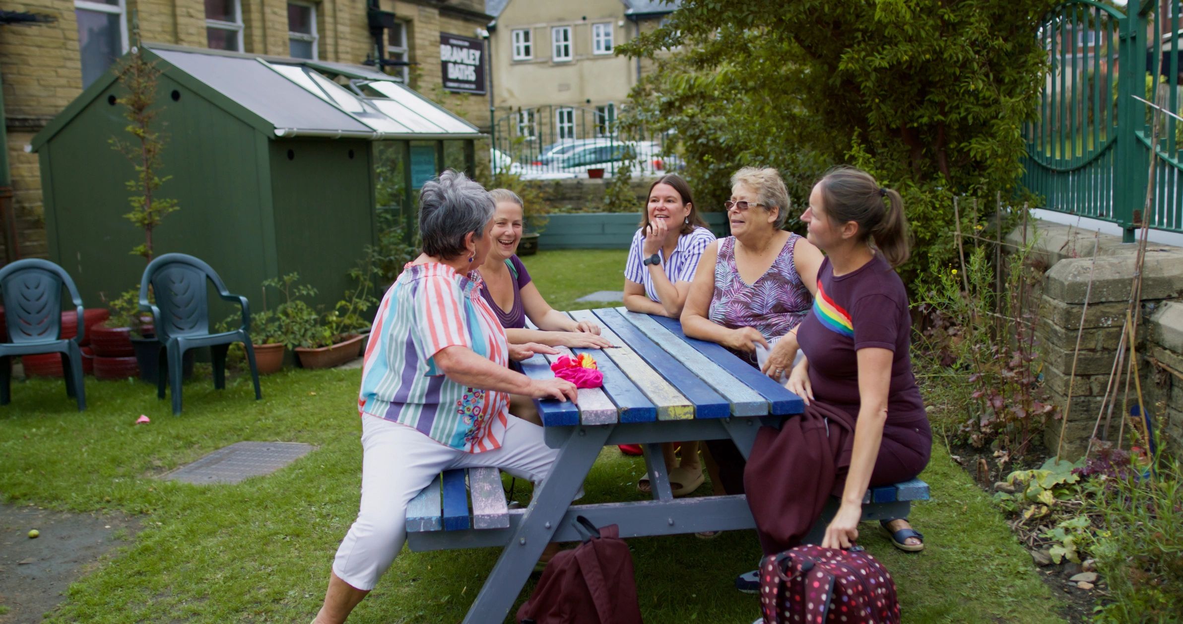 Community members gathering outdoors